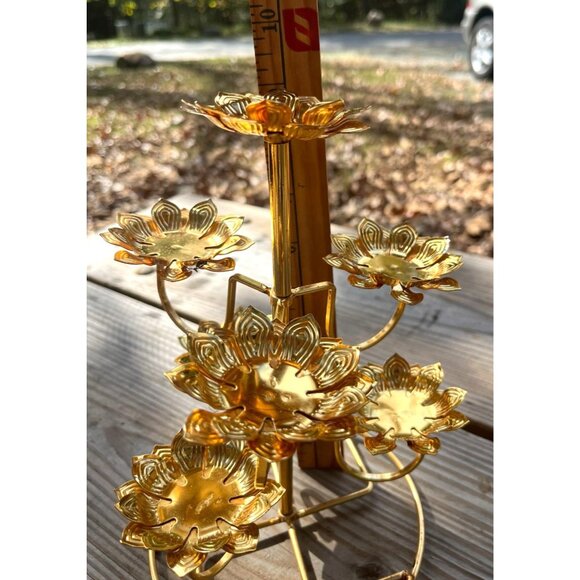 Lotus Flower Candle Holder Tealight Tray Golden Metal Stand For Meditation & Dec - Picture 8 of 10